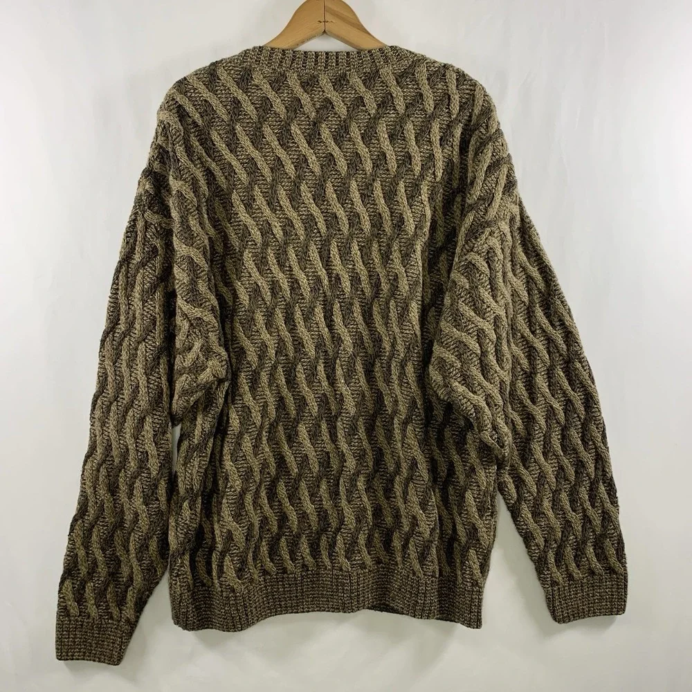 VTG 90s Mens Chunky 3D Basketweave Grandpa Sweater XL Earthy Grunge Granola USA